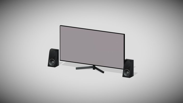 Modern Widescreen Monitor & Speaker Setup 3D Model