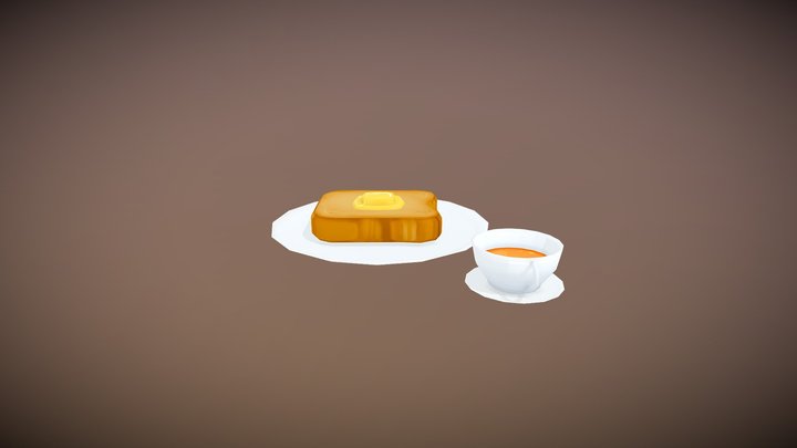 Buttered Toast with Tea 3D Model