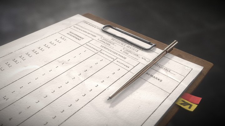 Document Clipboard with Pen 3D Model