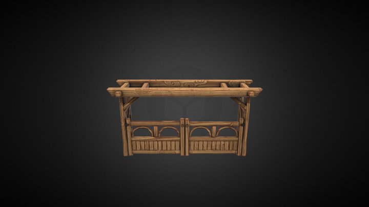 Wooden gate two-door 3D Model