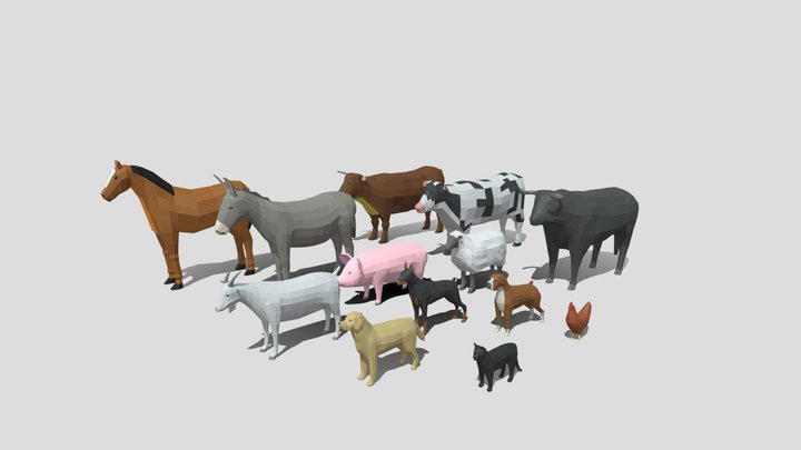 Low Poly Domestic Animals Collection 3D Model