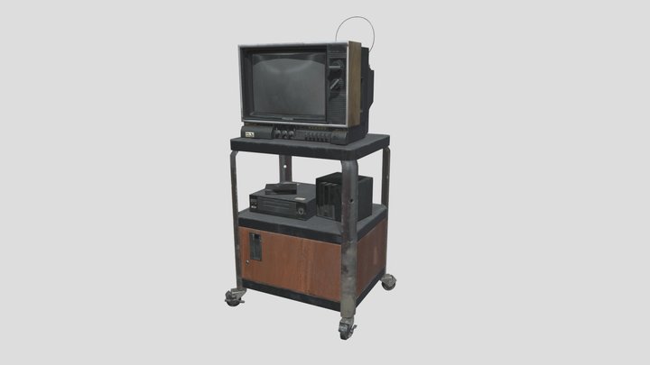 Retro TV and Cart 3D Model