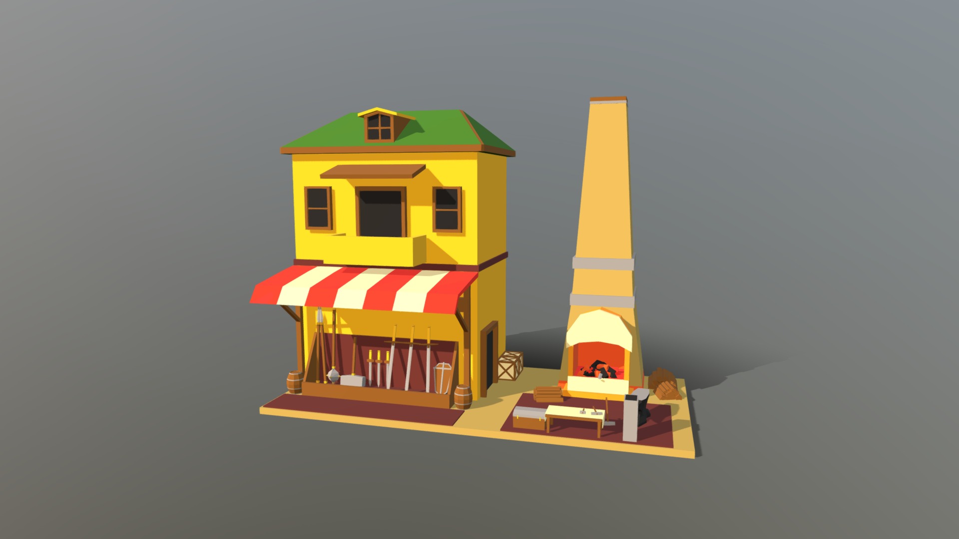 3D model HIE Black Smith Shop N1 - This is a 3D model of the HIE Black Smith Shop N1. The 3D model is about a toy house with a tower.