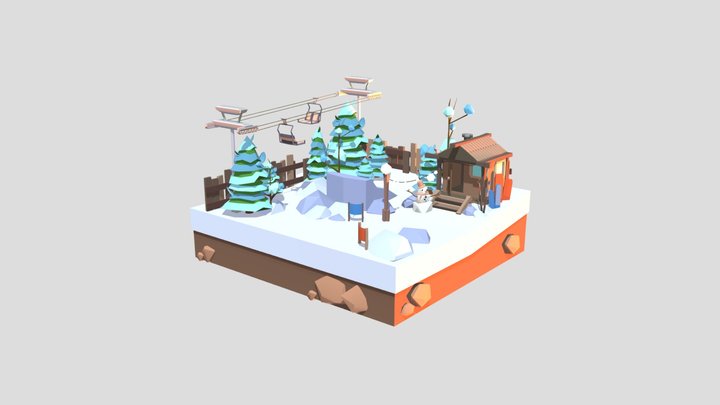 Cozy Low Poly Winter Scene (Free) 3D Model