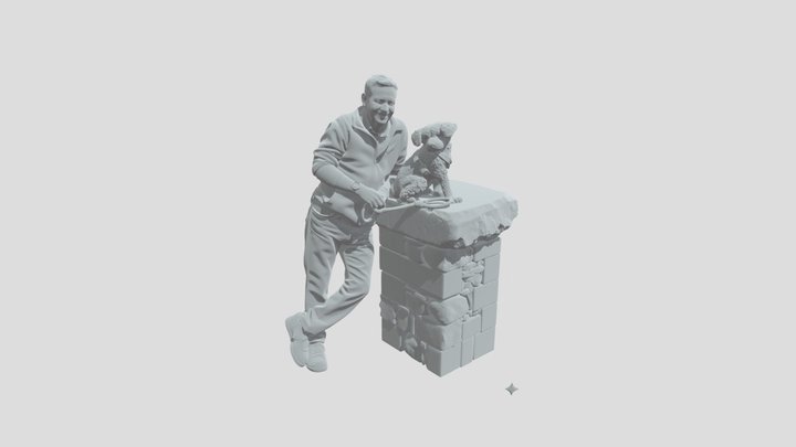 Man and dog on a stone pedestal 3D Model