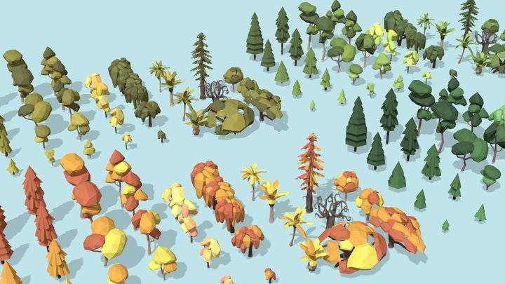 Low Poly Tree Asset Pack (Seasonal Theme) 3D Model