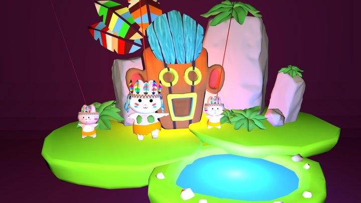 Cartoon Style Tribal Bunnies (Rigged) 3D Model