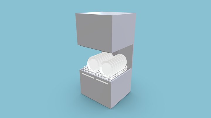 Low poly commercial dishwasher 3D Model