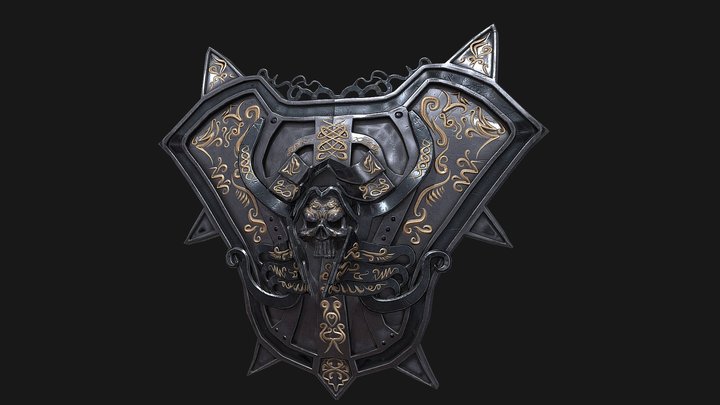 Fantasy skull shield with ornament 3D Model