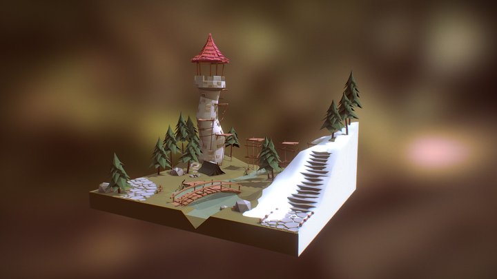 The Tower - Campfire in a Winter Forest 3D Model