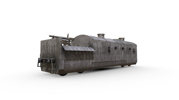 Soviet armoured train wagon with gun 3D Model