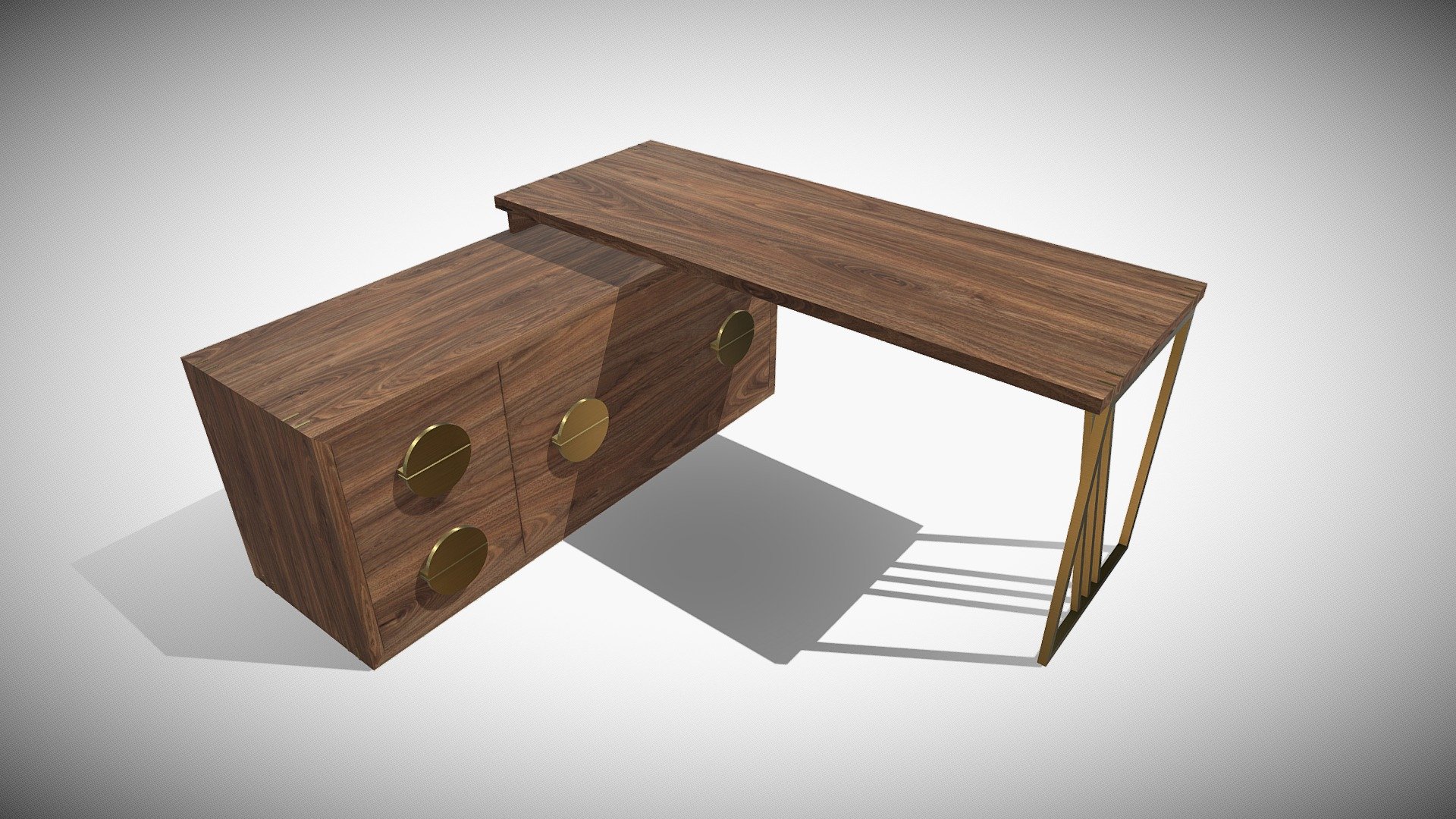 Стол с тумбой. Орех. Латунь - Download Free 3D model by TRITON (@TRITON ...