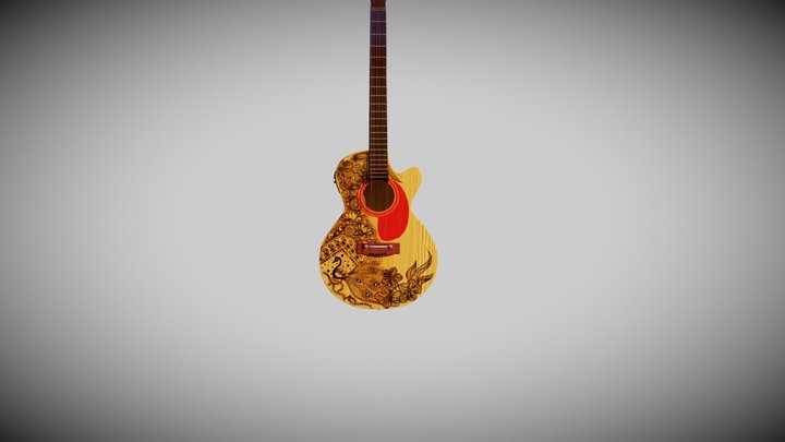 Acoustic guitar with Doodle art 3D Model