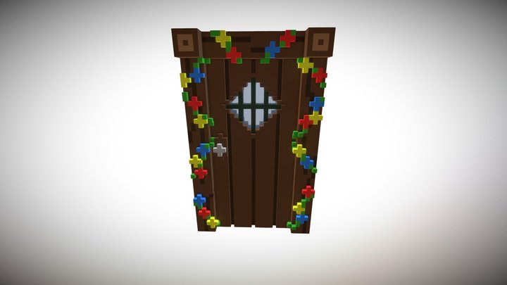 Wooden Door 01 Flowers 3D Model