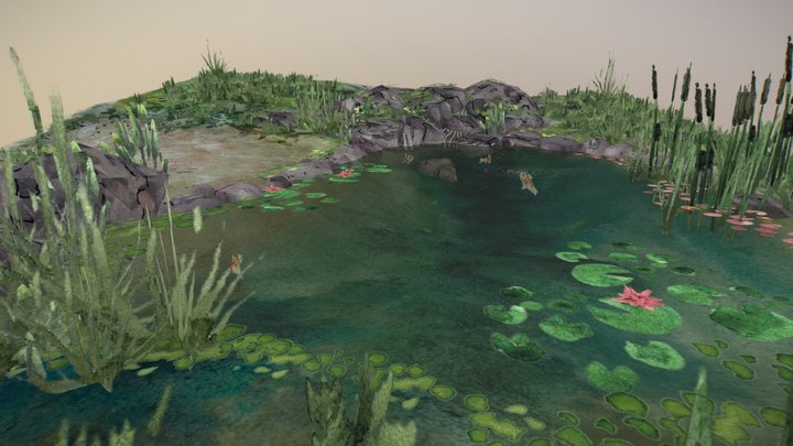 Pond with waterfalls 3D Model
