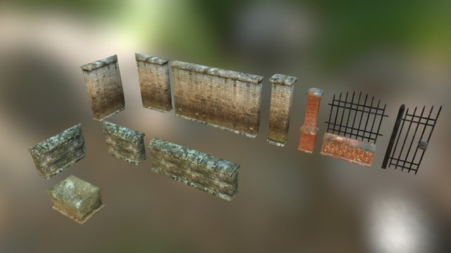Modular Fence Low Poly 3D Model