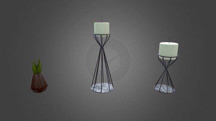 Candle with Stands & Plant Pot 3D Model