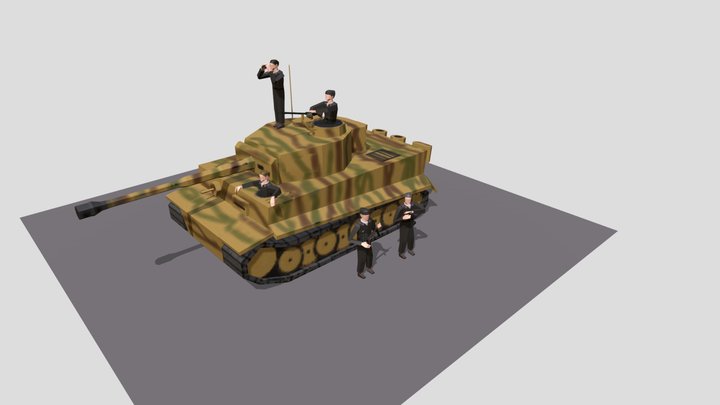 Tiger tank and crew 3D Model
