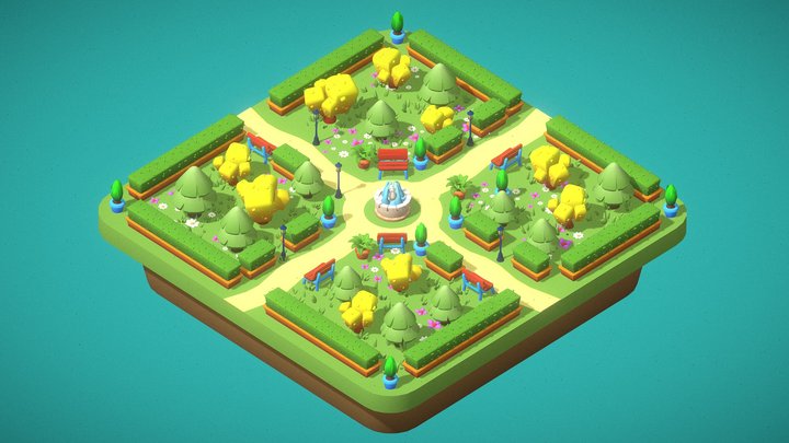 Stylized Hypercasual Lowpoly Park /w Props 3D Model