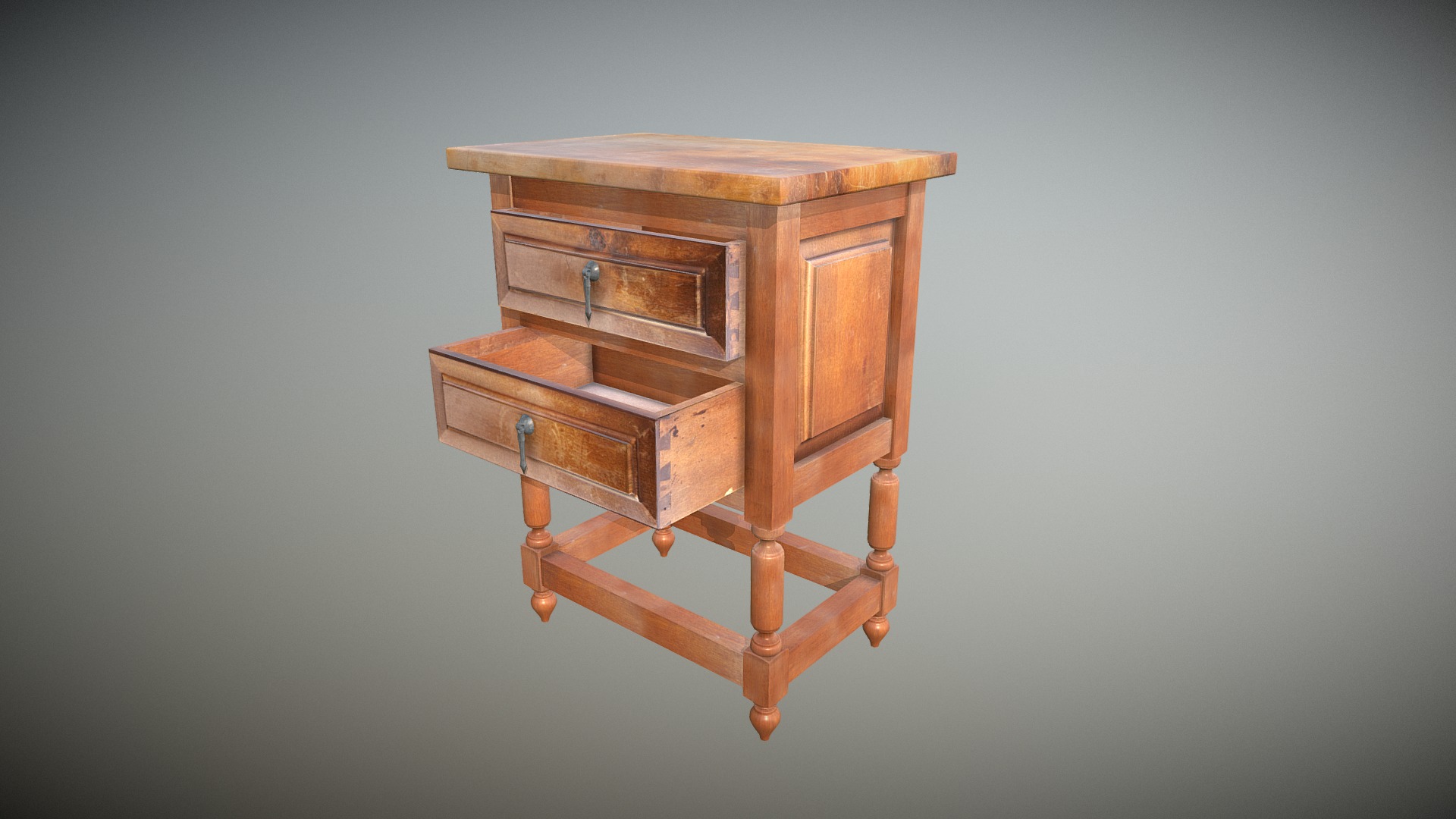 3D model Old small cabinet - This is a 3D model of the Old small cabinet. The 3D model is about a wooden chair with a table.