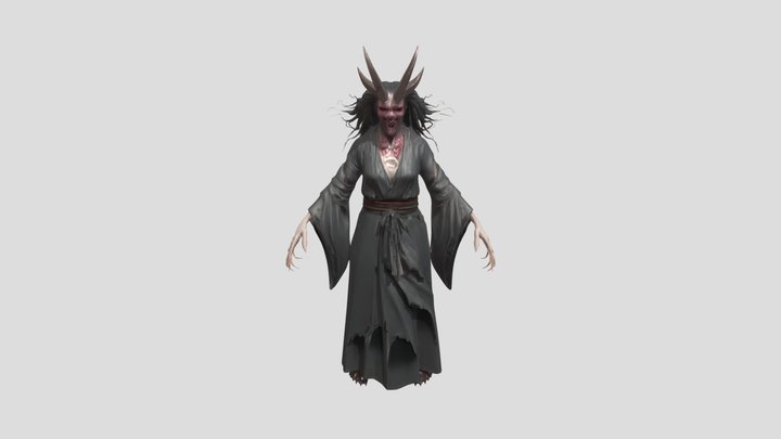 demonic humanoid in tattered robe with horns 3D Model