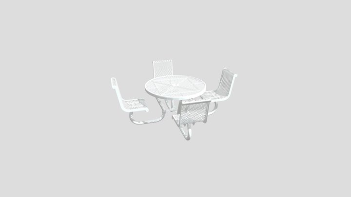 Round Portable Cafe Table with Attached Seats 3D Model