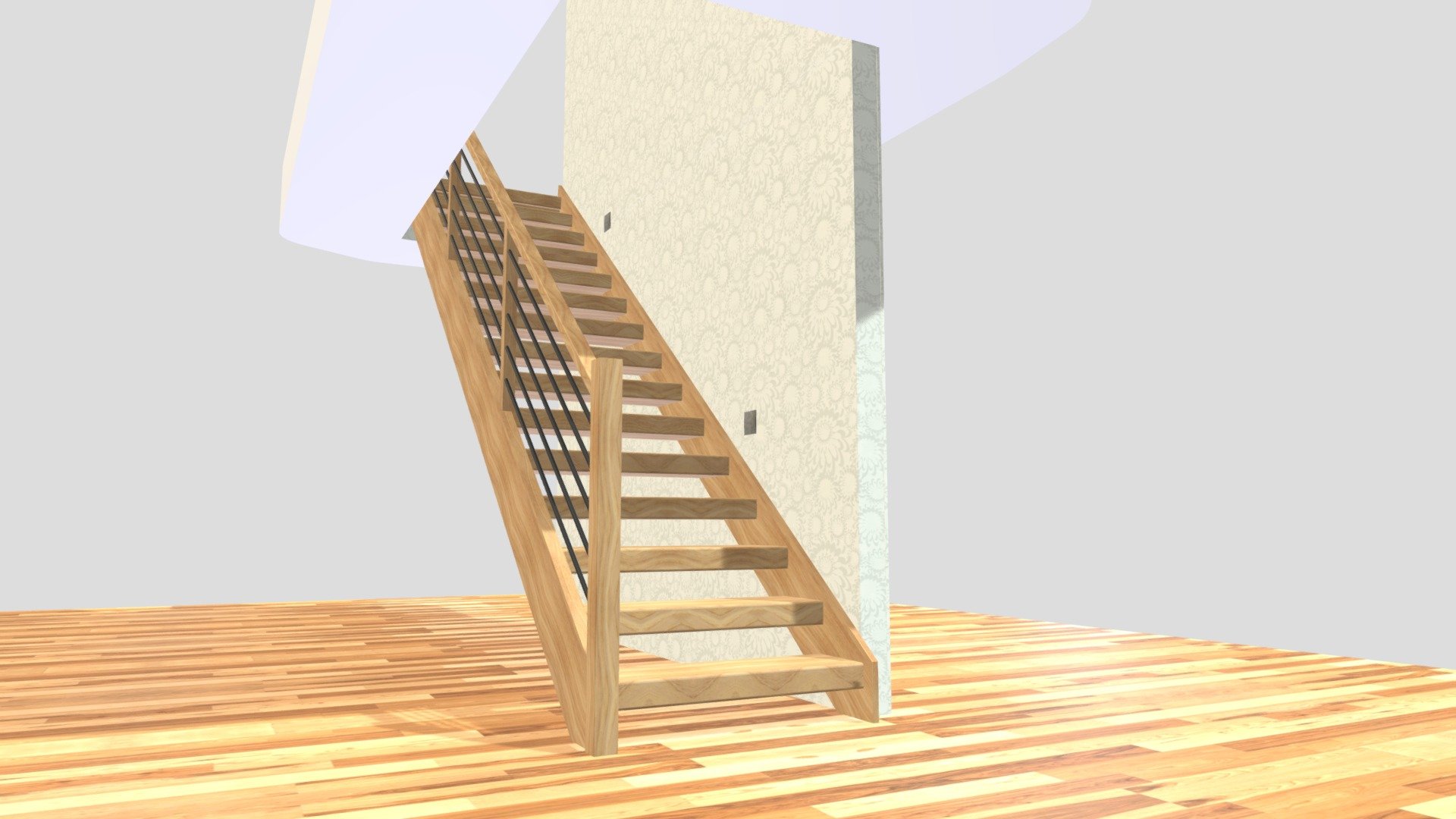 Adams Open-riser Stair - Oak w/ iron rods - 3D model by ...