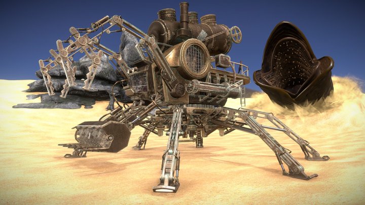 SteamPunk Dune Harvester (Animated) GameReady 3D Model
