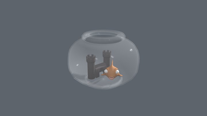 Fish in a Bowl with a Castle 3D Model
