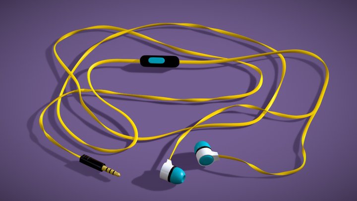 Wired Earphones - Handsfree - Low Poly 3D 3D Model
