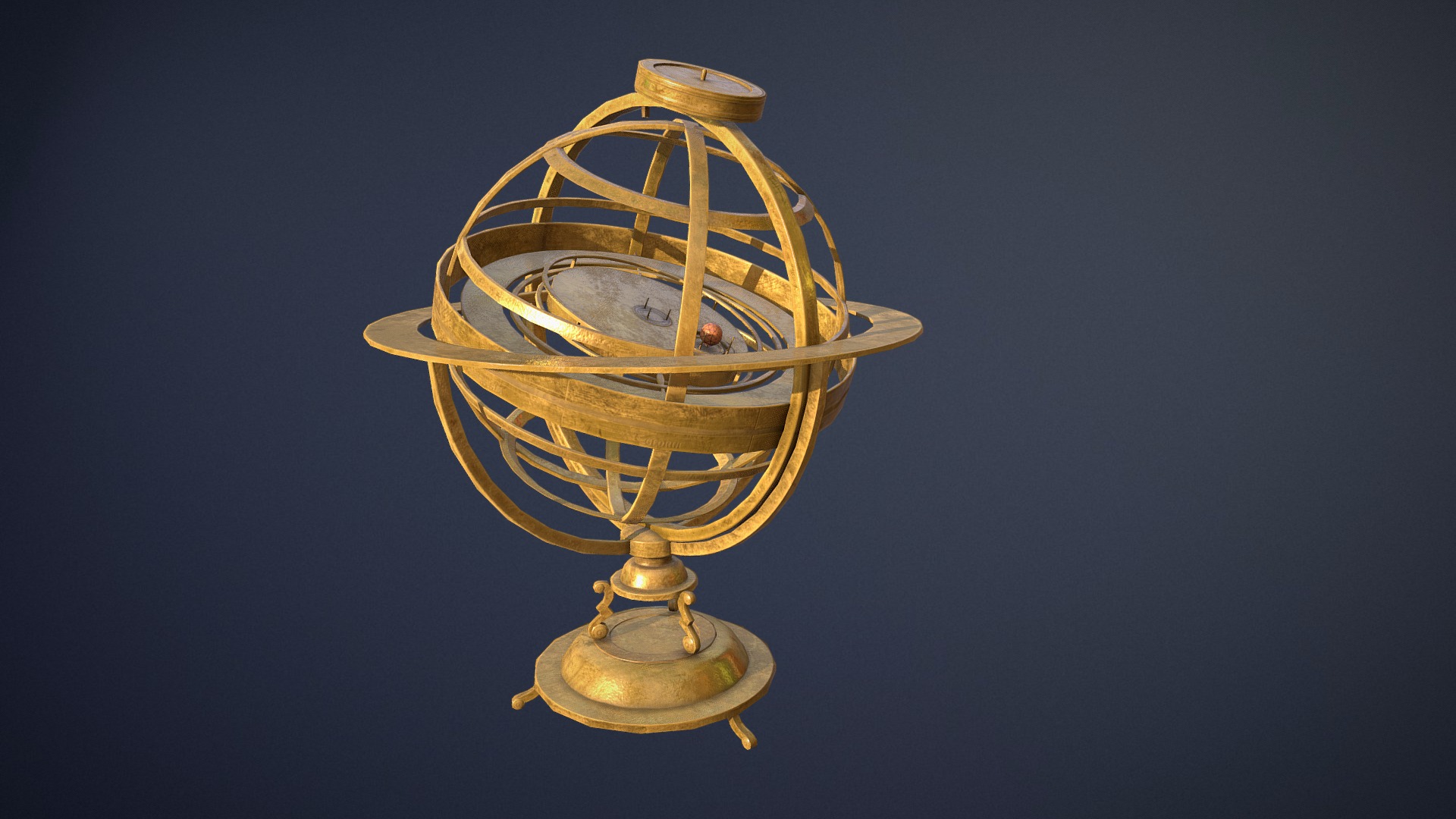 3D model Old Brass Globe – game-ready asset - This is a 3D model of the Old Brass Globe - game-ready asset. The 3D model is about a gold and silver trophy.