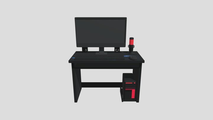 Black Computer & Microphone 3D Model