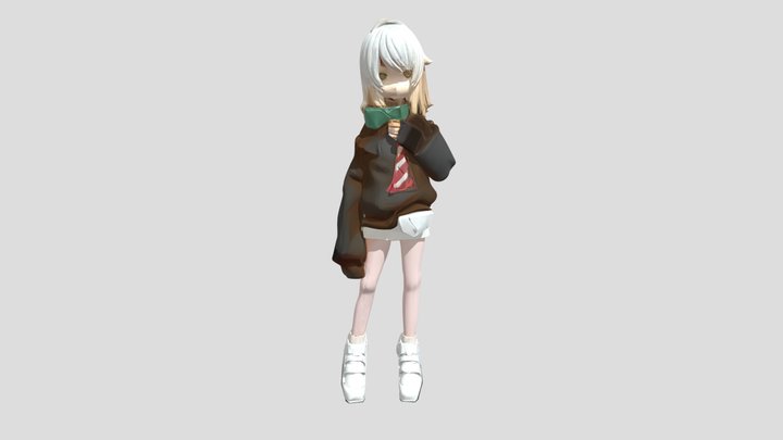 Anime-style girl with gun 3D Model