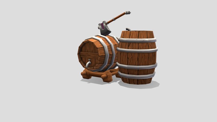 3d oak barrel & axe 3D Model