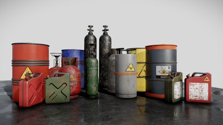 Gas Cylinders and Metal Containers Pack 3D Model