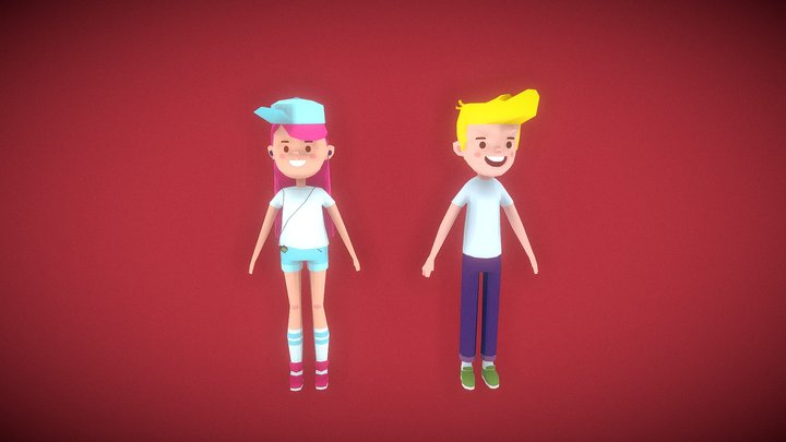 Low Poly Characters Cartoons (MALE/FEMALE) 3D Model