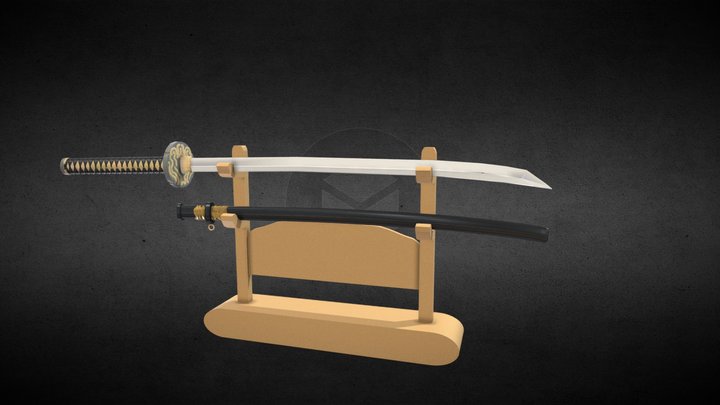 Golden Katana 3D Model