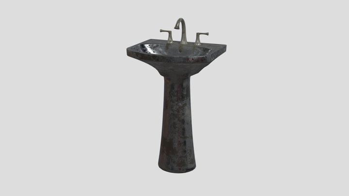 Rusted Metallic Pedestal Sink 3D Model