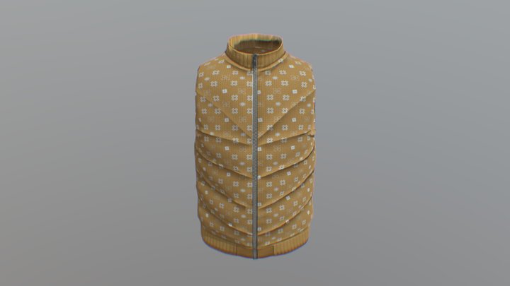 Brown Puffer Vest Jacket 3D Model