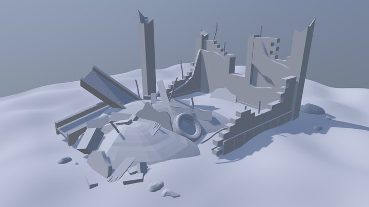 Wall and Rubble Lowpoly 3D Model