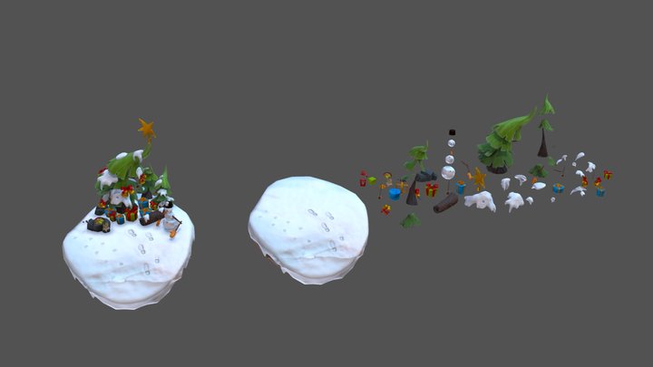 "Merry Christmas" in the forest - Lowpoly Props 3D Model