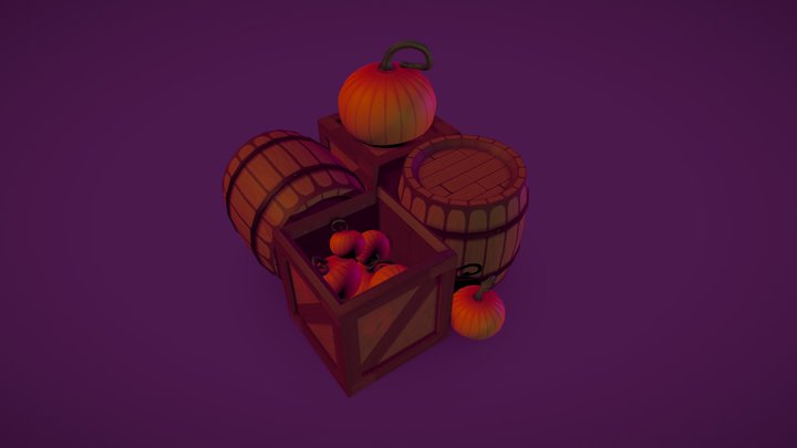 Barrel, Crate and Pumpkin!! 3D Model