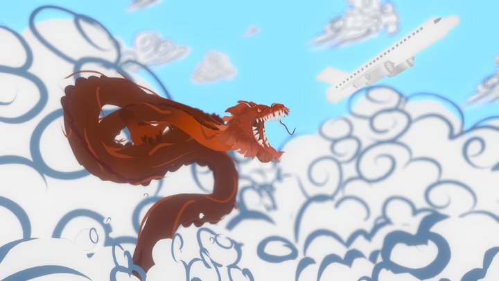 Red Dragon in the Clouds 3D Model