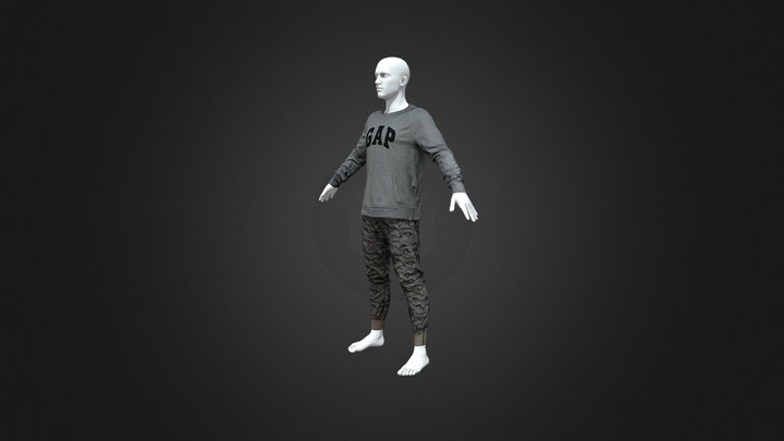 Man Green camouflage pants + Gap gray top 3D Model