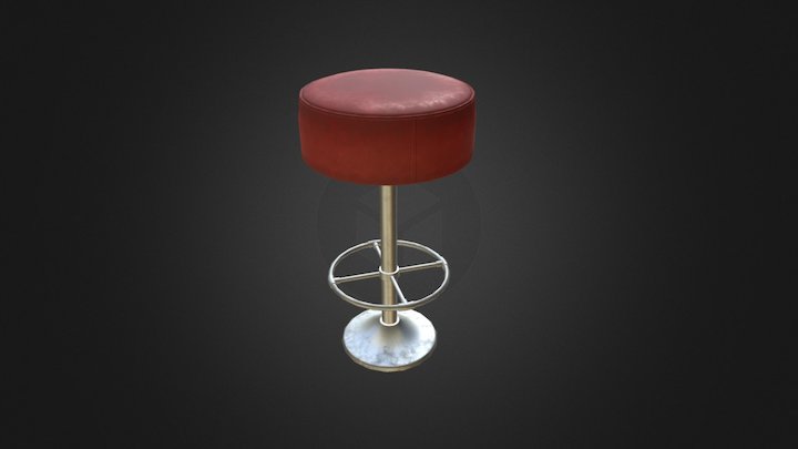 Red Leather Barstool 3D Model