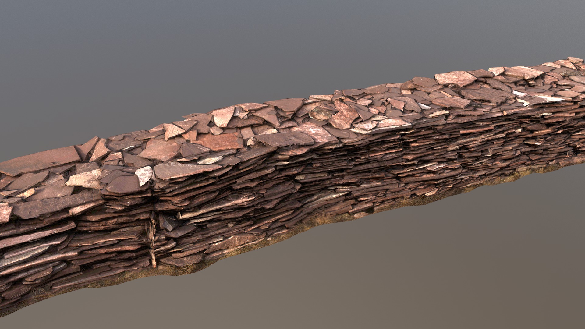 3D model Stone wall - This is a 3D model of the Stone wall. The 3D model is about a roof with a pile of bricks.