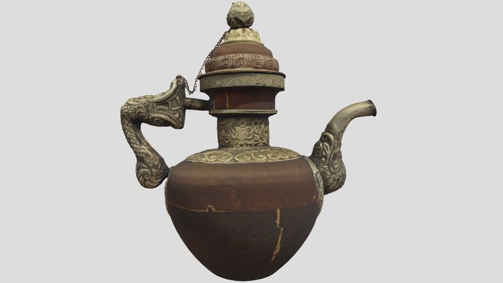 Tibetan Copper Lidded Wine/Tea Pot 3D Model
