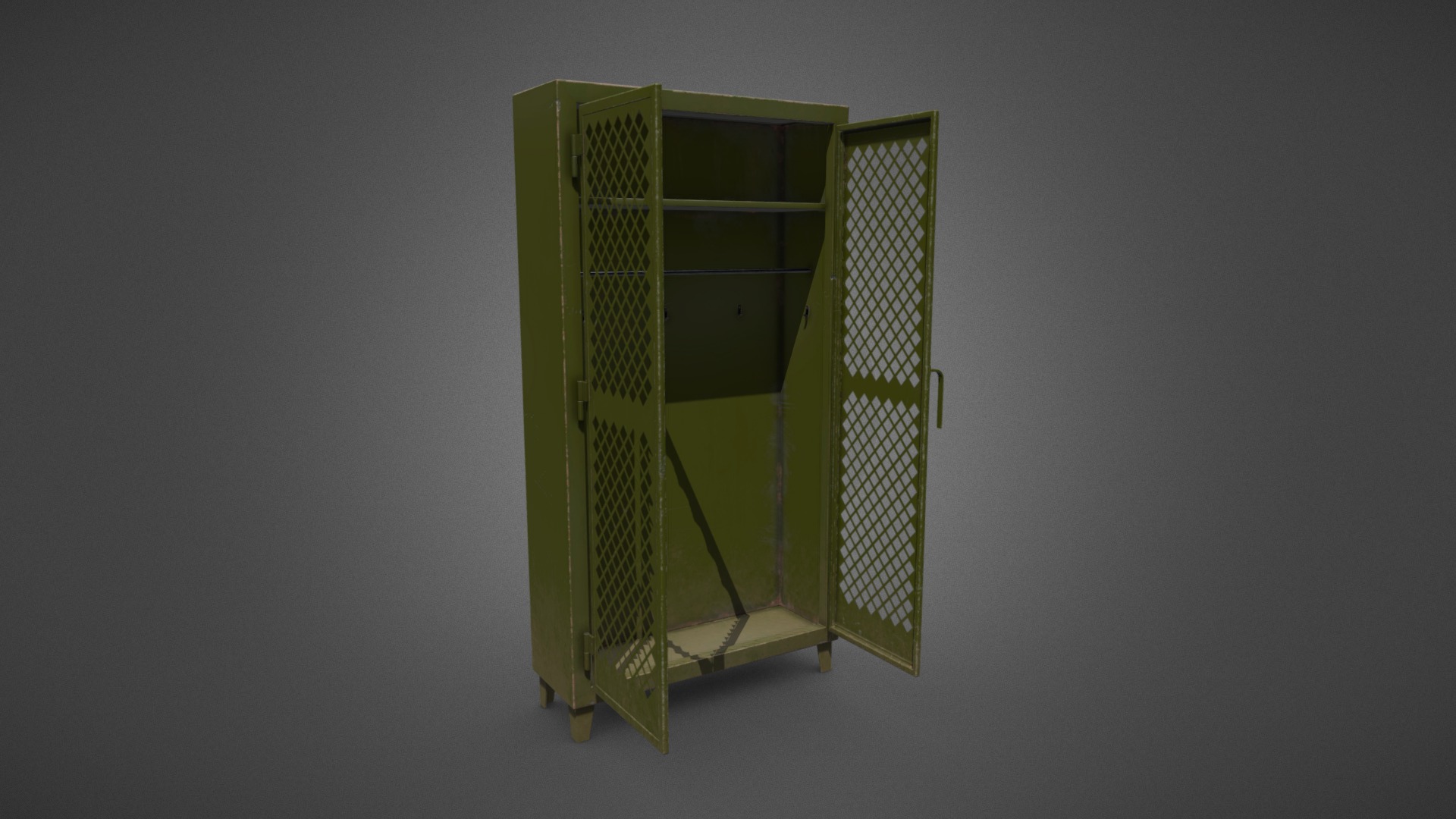3D model Equipment Locker - This is a 3D model of the Equipment Locker. The 3D model is about a green rectangular object with a yellow frame.