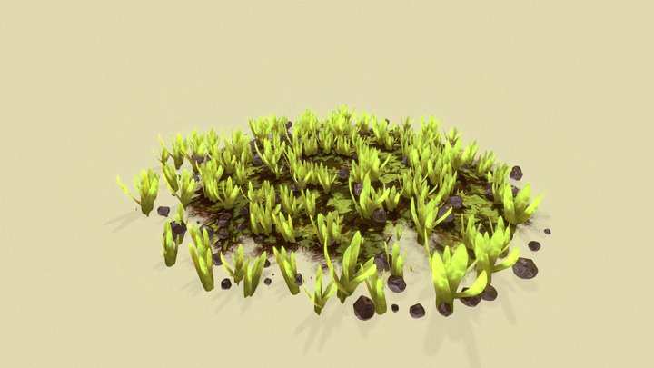Stylized ground with grass and stones 3D Model