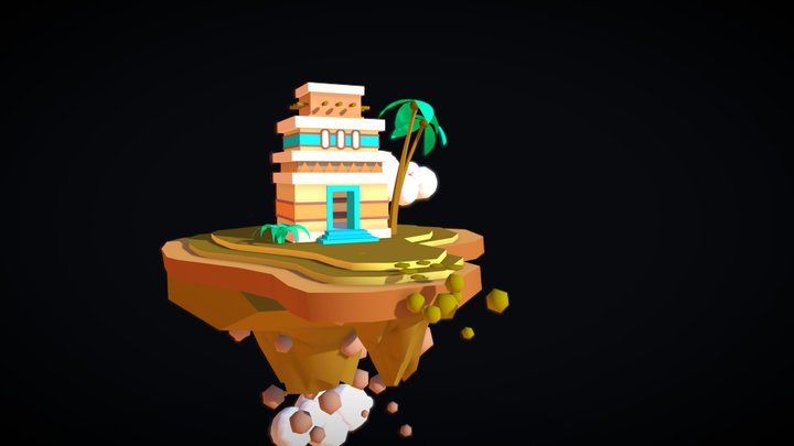 Floating Island with Ancient Temple 3D Model